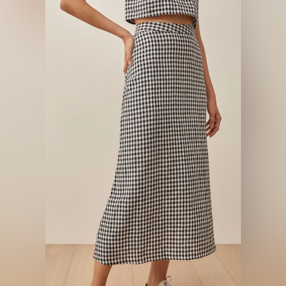 reformation linen midi skirt